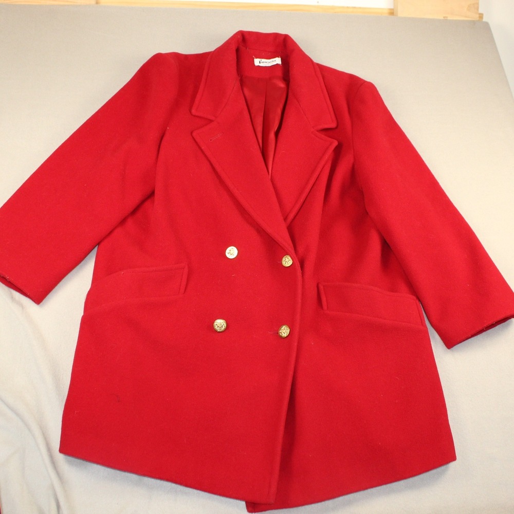 Forecaster Coat Double Breasted Wool Blend 16 Red Vintage Gold Crest Buttons USA